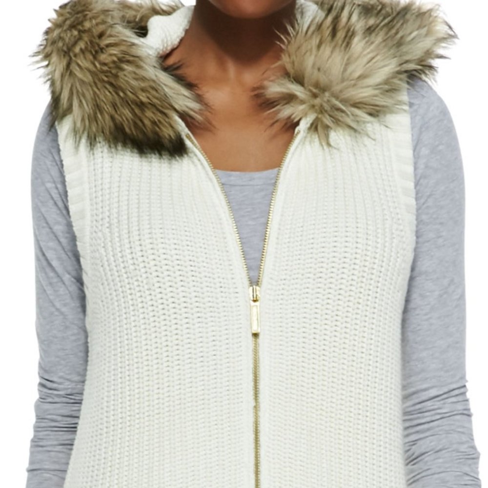 MICHAEL KORS - Faux Fur Trim Knit Vest